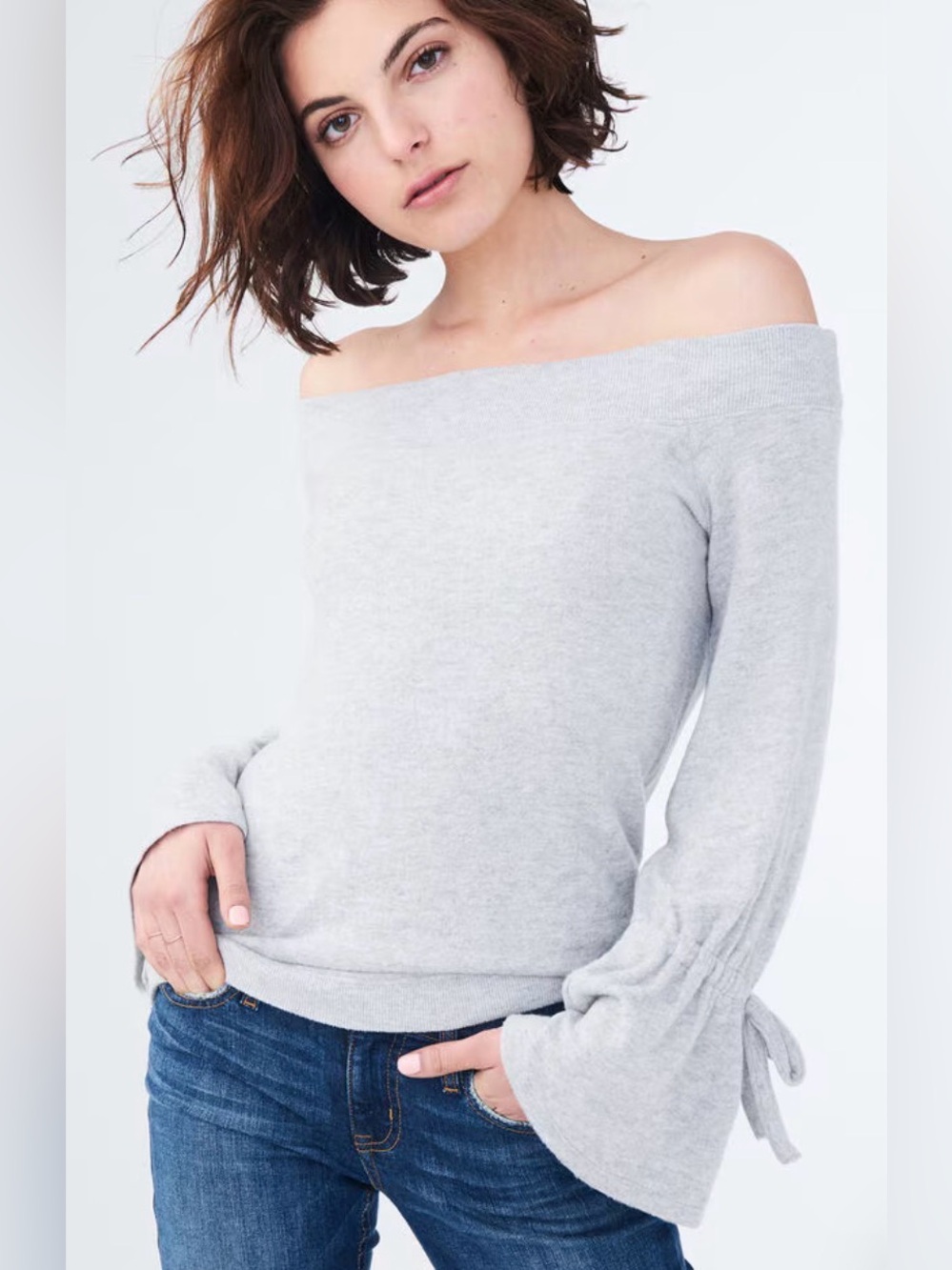 Aeropostale Live Love Dream "Seriously Soft" Off-the-Shoulder Sweater Gray - S